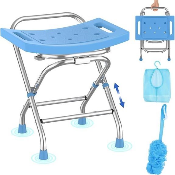 Folding Shower Seat - Adjustable Stainless Steel Bath Bench