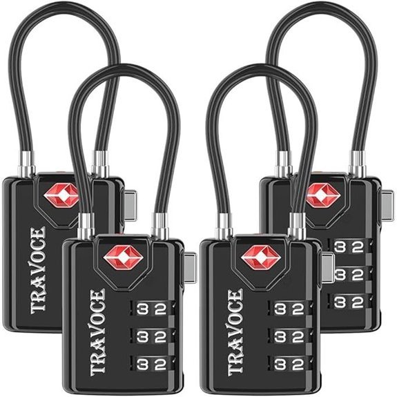 TSA Luggage Locks - 4 Pack (Black)