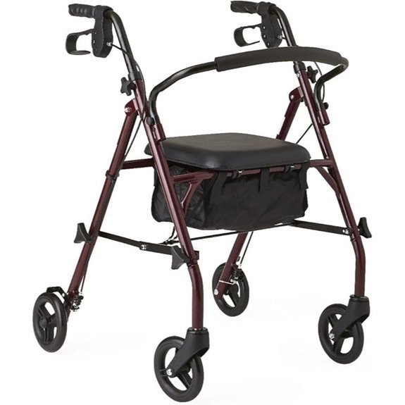 Medline Steel Rollator Walker with Seat Burgundy