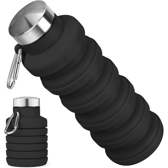 Collapsible 16oz Silicone Water Bottle with Carabiner