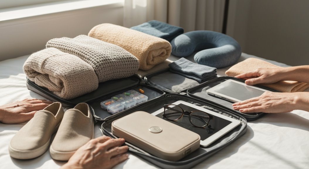 comfortable travel essentials packed