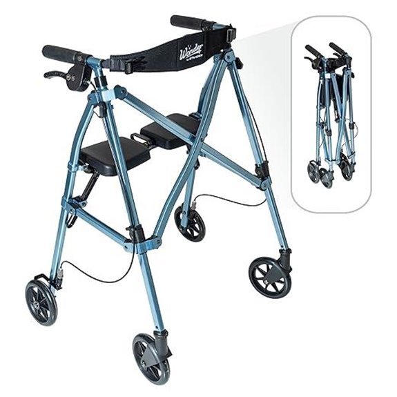 Stander Space Saver Rollator Walker with Seat Blue