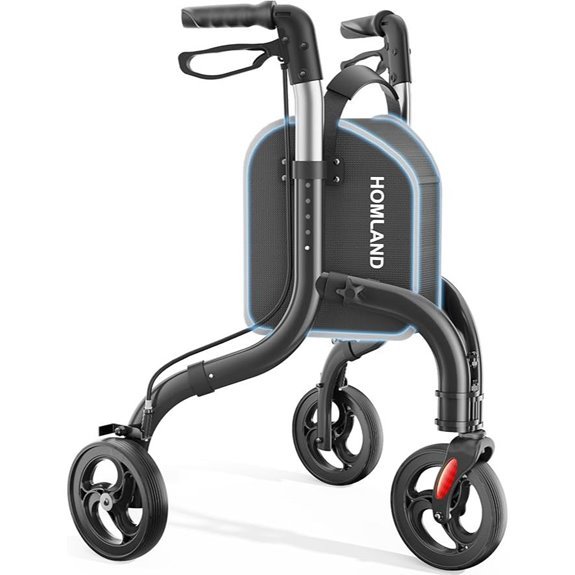 HOMLAND 3-Wheel Foldable Aluminum Rollator Walker for Seniors