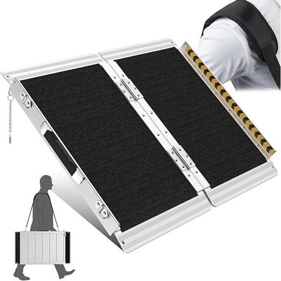 2ft Wheelchair Ramp with Shoulder Strap Foldable Aluminum