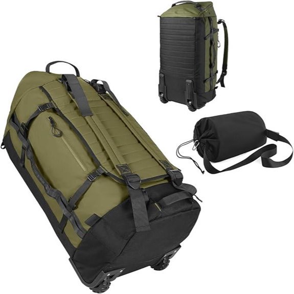 Army Green 85L Foldable Rolling Backpack Shoe Compartment