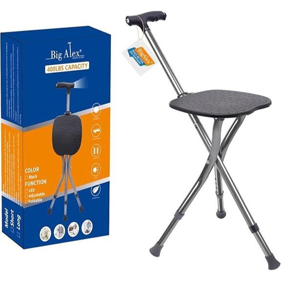 BigAlex Alloy Folding Cane with Seat and LED