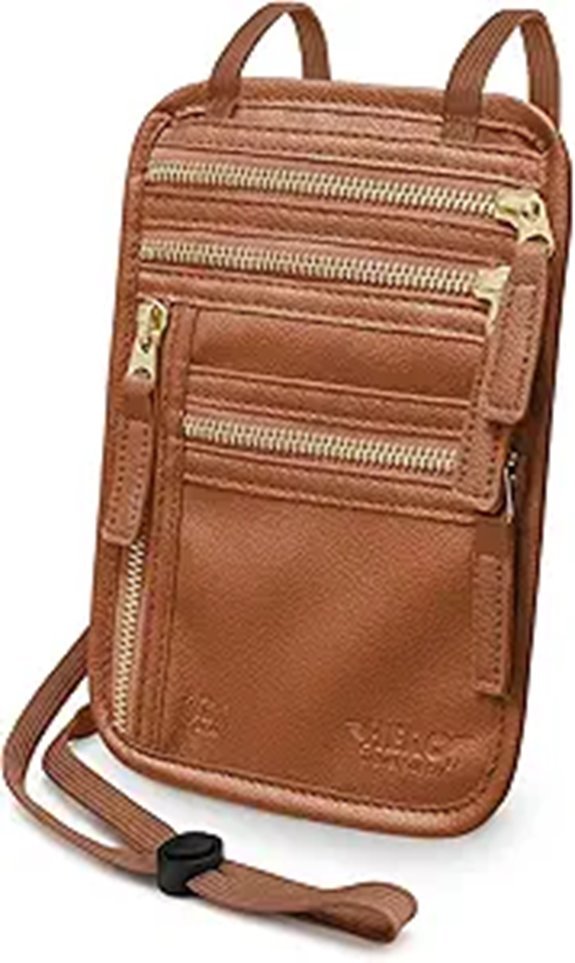 HERO Neck Wallet RFID Blocking Vegan Leather Passport Holder & Pouch (Tan)